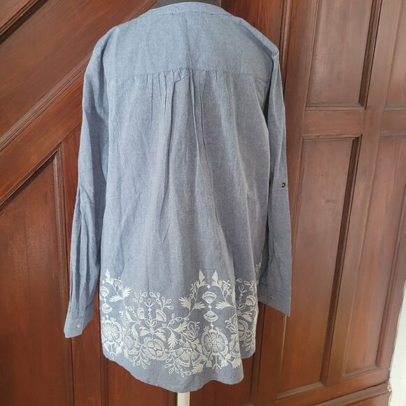 Roamans Womens Size 18 Blue Button-Front Blouse  White Embroidery NWT - Picture 7 of 8